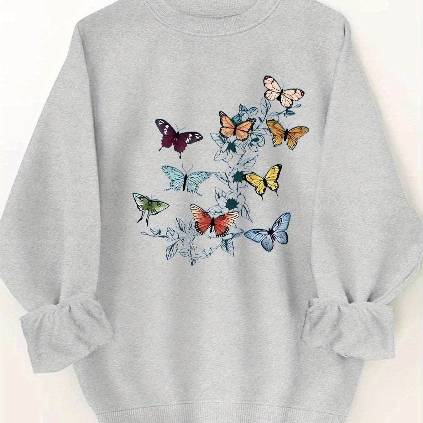 Women's Plus Size Butterfly Print Round Neck Sweatshirt – Size S
