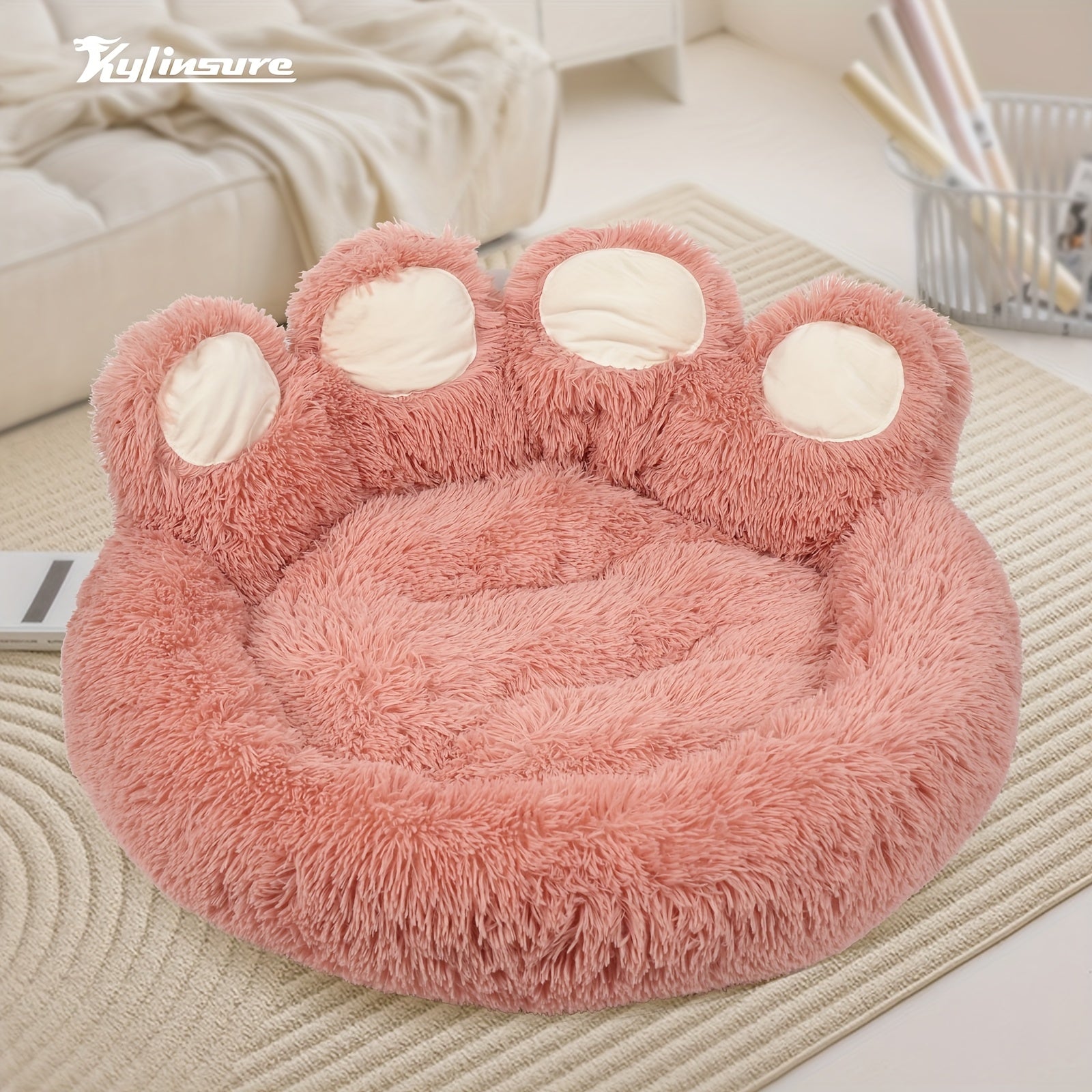 Cute Bear Paw Shaped Dog Bed And Cat Bed, Calm Donut Dog Bed, Warm And Comfortable Soft Dog Round Bed, Plush Dog And Cat Mattress Bed. Give Your Baby A Warm And Comfortable