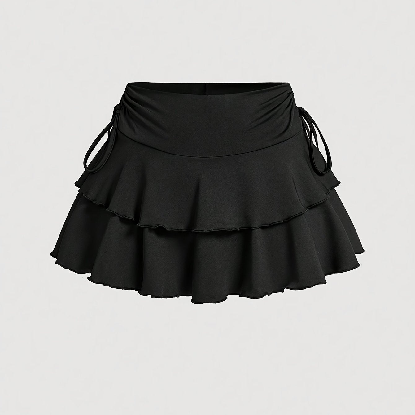Women's Plus Size Side Drawstring Tiered Skirt with Multi-Hem