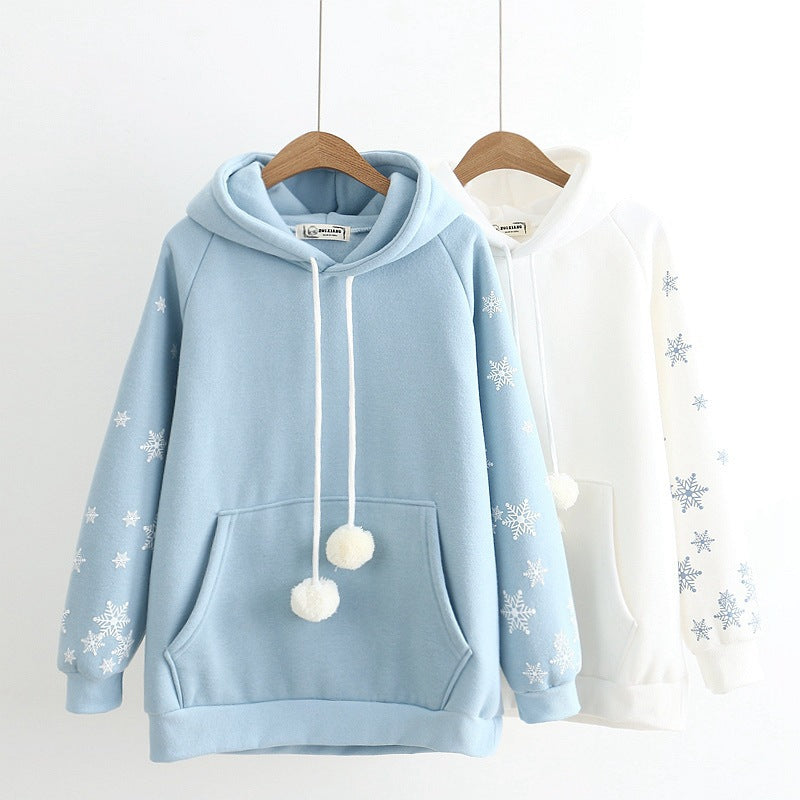 Women's Fleece-Lined Snowflake Embroidered Hoodie