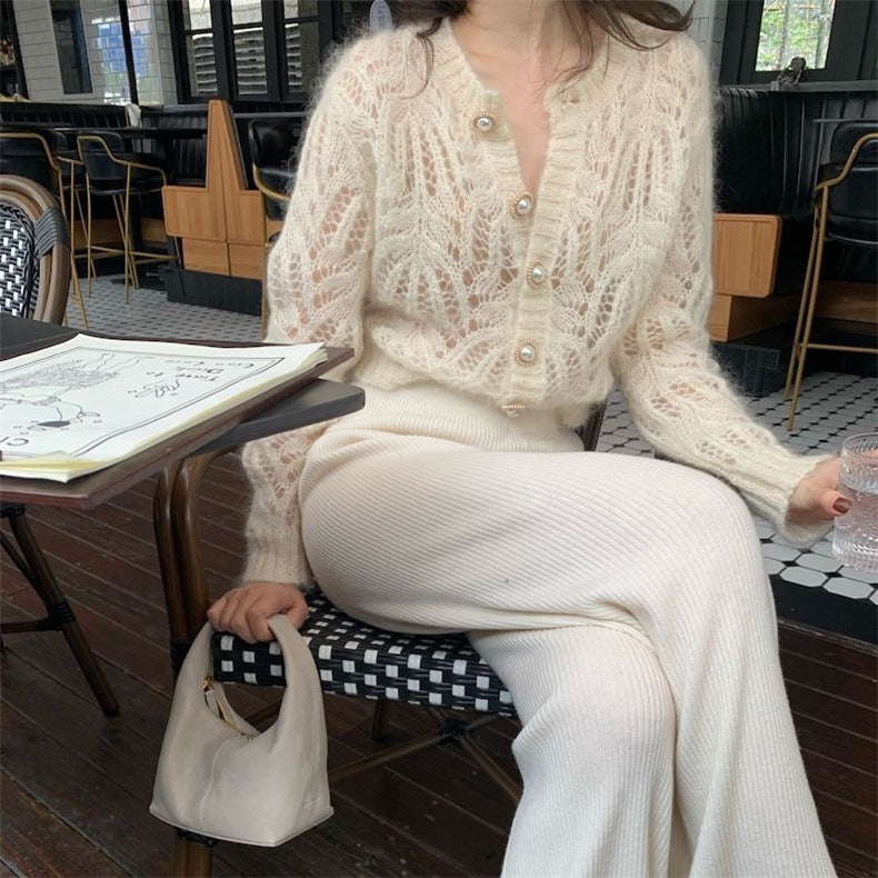 Women's French-style Mohair Hollow-out Thin Knitted Cardigan
