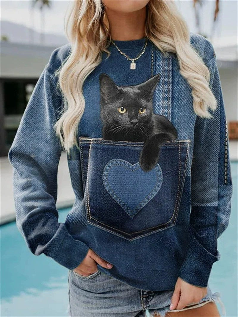 Bold 3D Printed Street Style Round Neck Sweater