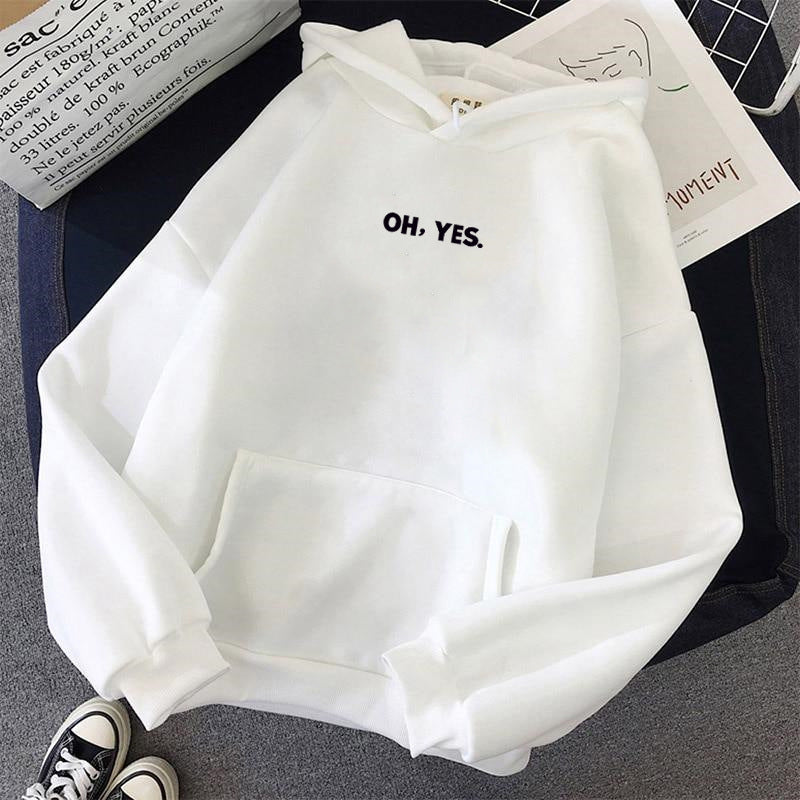 Cozy 'Oh Yes' Printed Loose Hoodie for Casual Everyday Wear