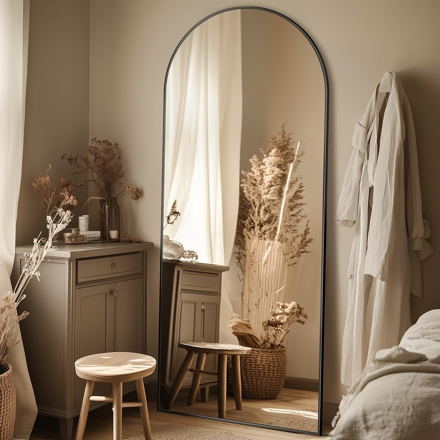 Homsion Full Length Mirror Arched Floor Mirror Freestanding Full Body Oversized Floor Free Standing Leaning Hanging Mounted Aluminum Alloy Frame Floor Mirror For Bedroom Cloakroom Living Room