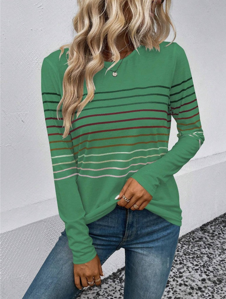 Women's Striped Round Neck Long Sleeve Casual Top