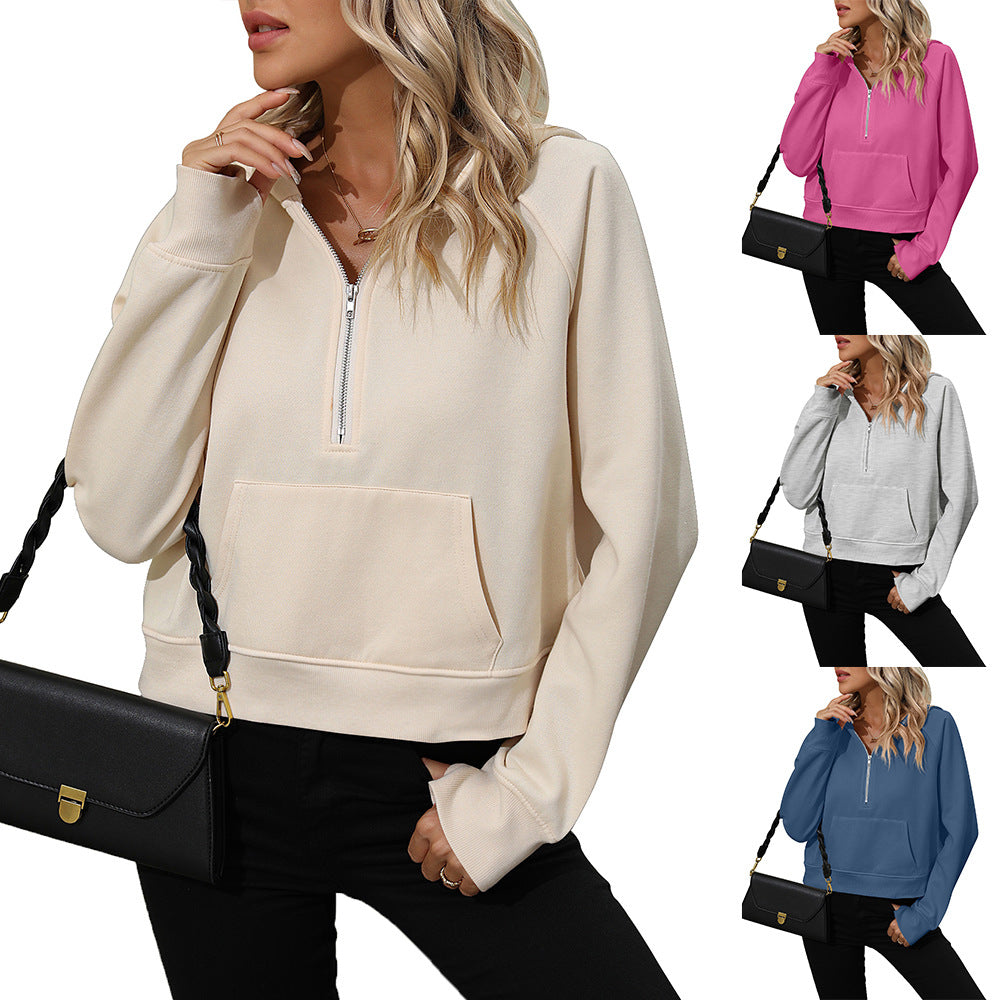 Women's Half-Zip Fleece Hooded Sweatshirt Chic Pullover