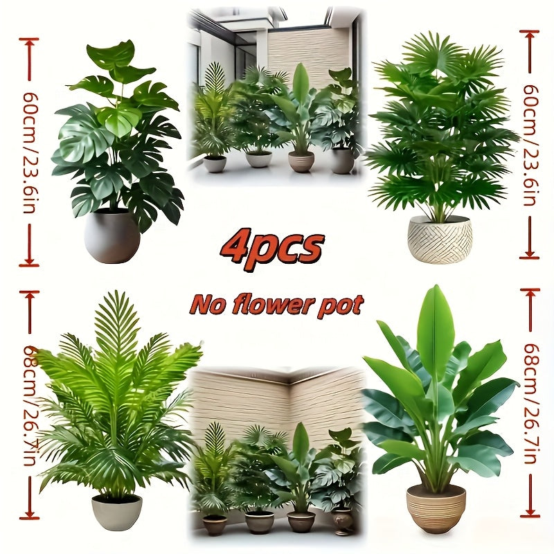 Set of 4 Large Artificial Palm Trees with 48 Lifelike Leaves - Tall Indoor/Outdoor Fake Plants with Lush Green Leaves And Beige Potted Base (Maintenance-Free) Suitable for Home, Office, Hotel, Garden…
