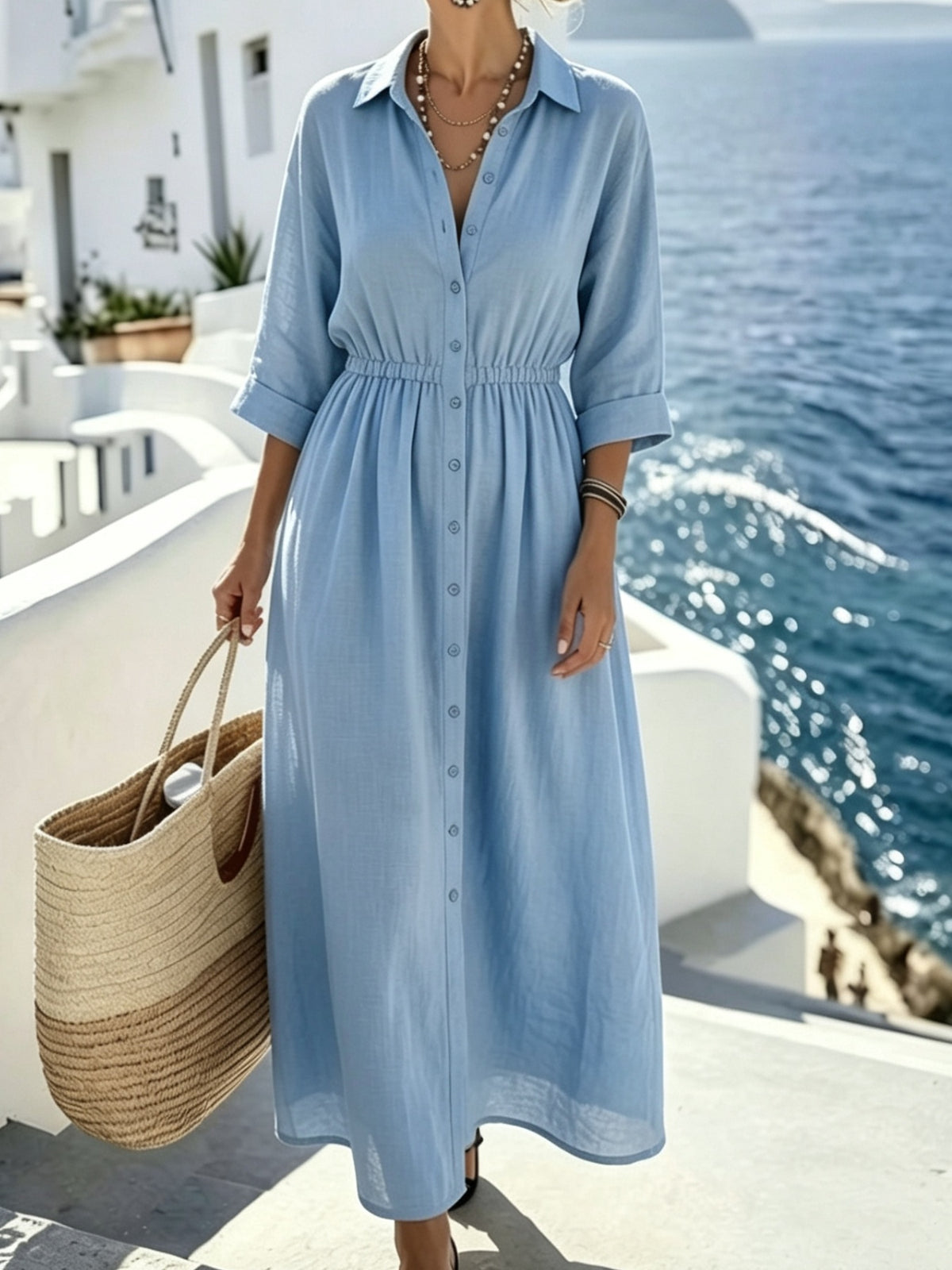 Minimalist Long-Sleeve Belted Maxi Dress