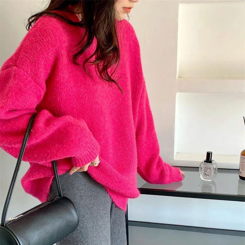Thickened Loose-fitting Crew-neck Laid-back Style Sweater for Women