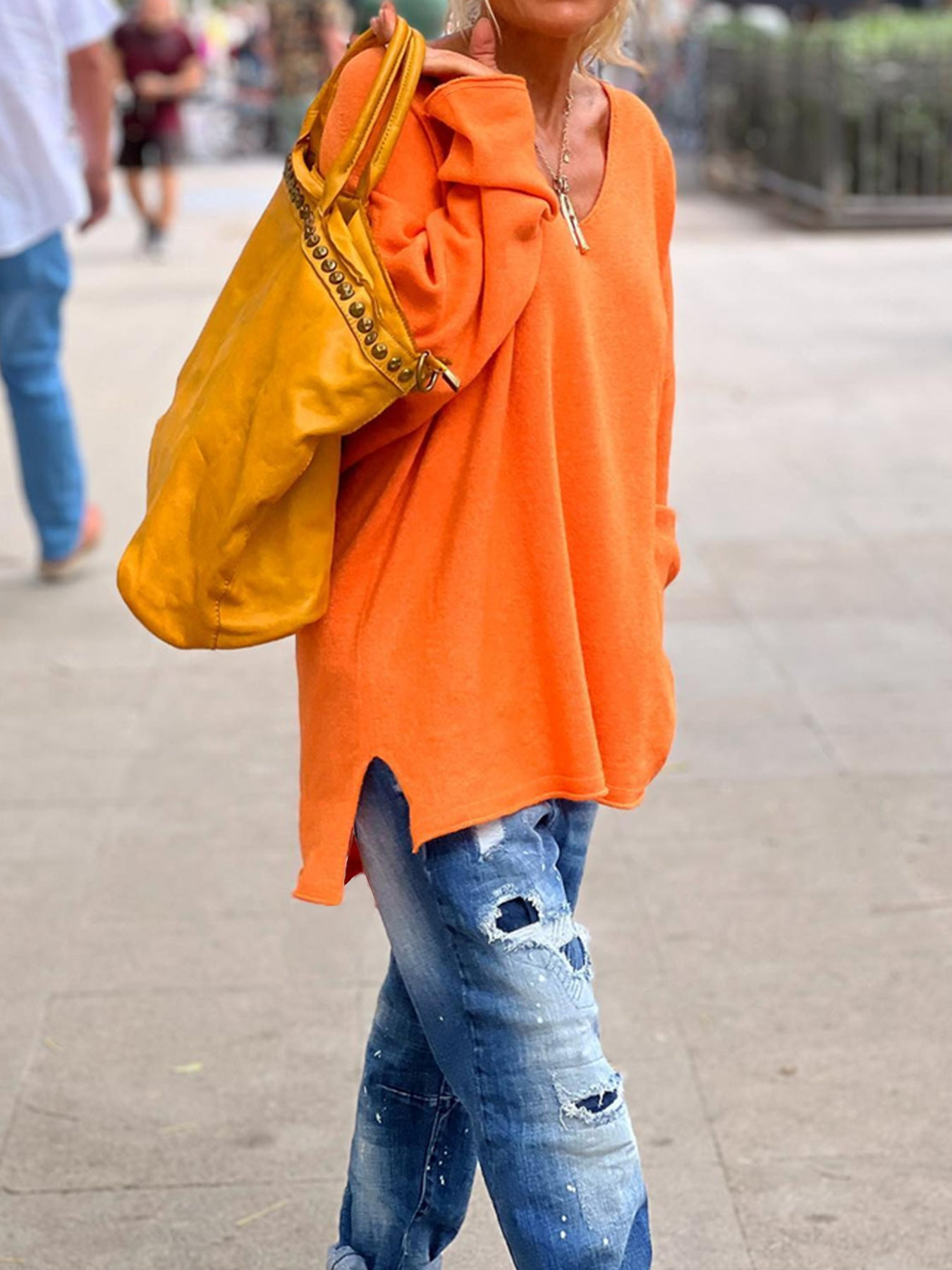 V-Neck Long Sleeve Loose Casual Top for Women
