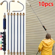 10pcs Heavy-Duty Metal Pressure Washer Extension Rods Set with Quick-Connect Spray Gun & 6 Nozzle Tips (30°/90°/120° Arc) - 4000 PSI High-Pressure for Gutter Cleaning, Roof Gutters, Exterior Walls ...