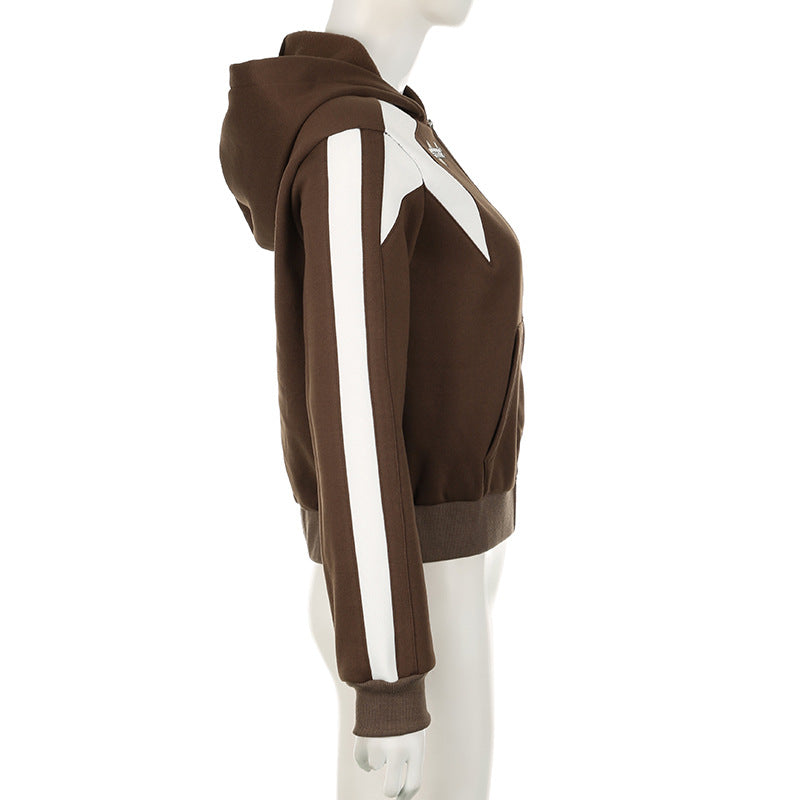 Chic Color-Block Star Print Hoodie for Women