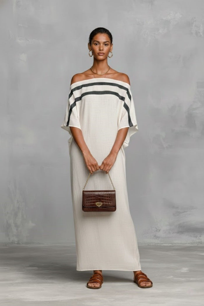 One-Shoulder Batwing Sleeve Summer Vacation Maxi Dress
