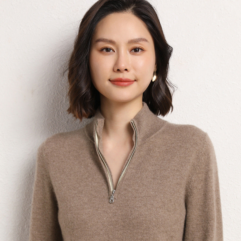 Half-open Zipper Collar Pullover Knitted