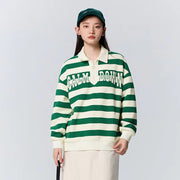 Velvet Half-Zip Polo Hoodie with Alphabet Embroidery