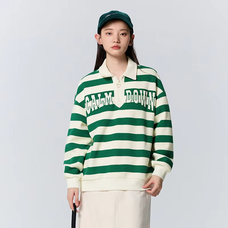 Velvet Half-Zip Polo Hoodie with Alphabet Embroidery