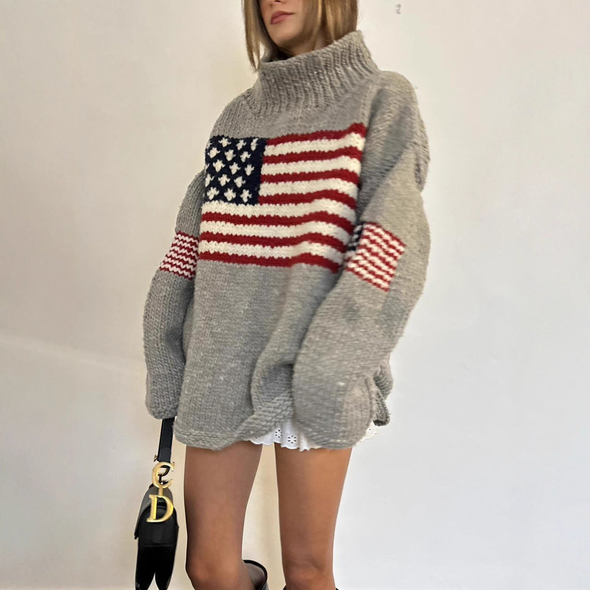 Womens Casual Loose-fitting Crew-neck Long-sleeve Knit Sweater