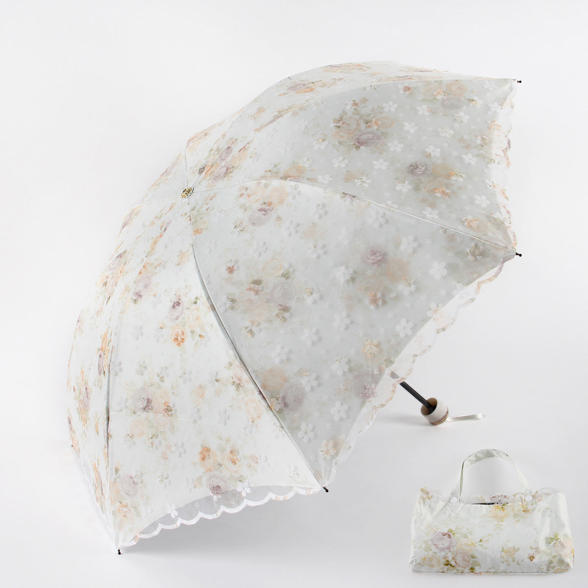 Beige Lace Sun Umbrella with Bag