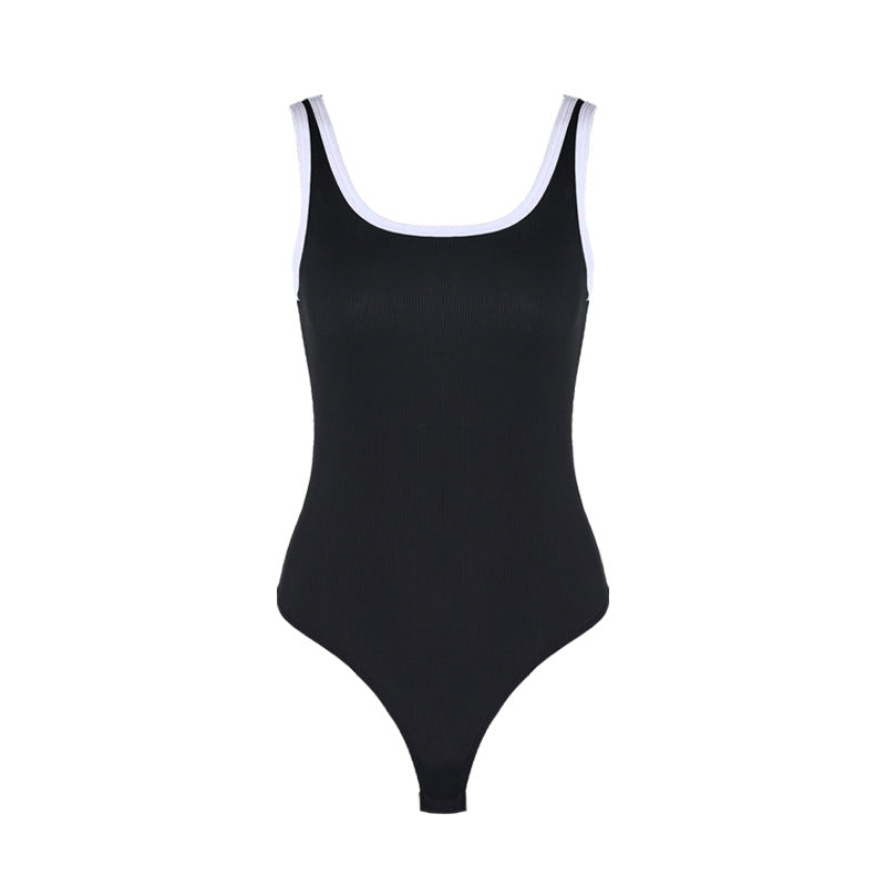 Sexy Backless Slim-Fit Contrast Slip Jumpsuit