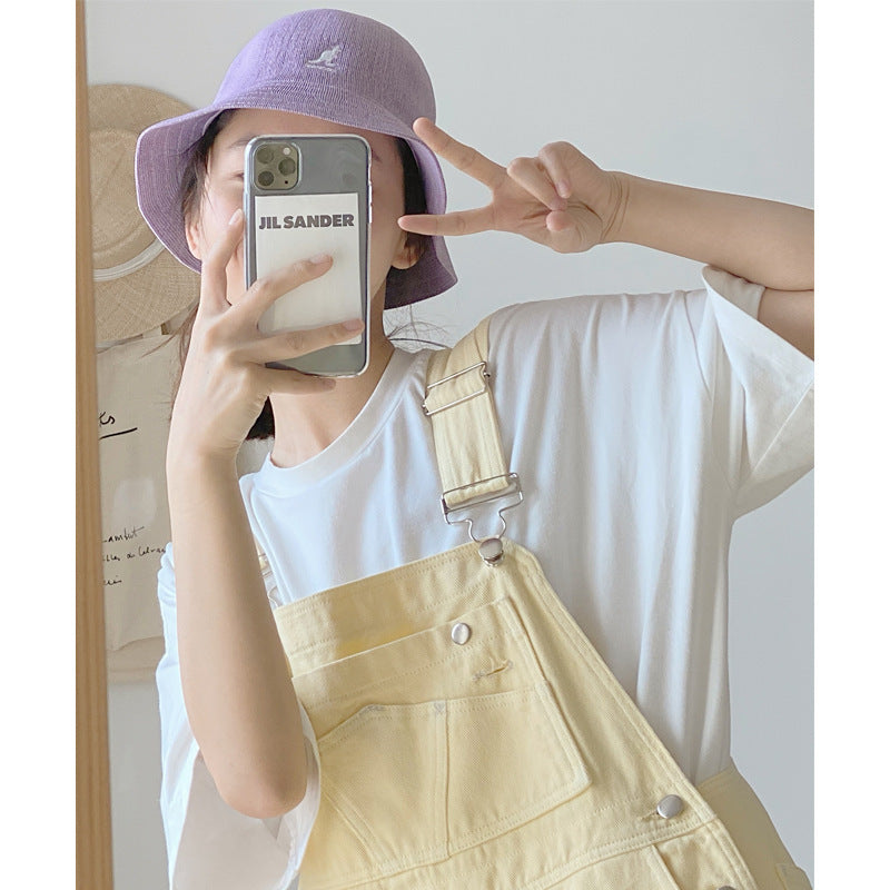 Japanese Style Yellow Denim Suspender Pants for Women