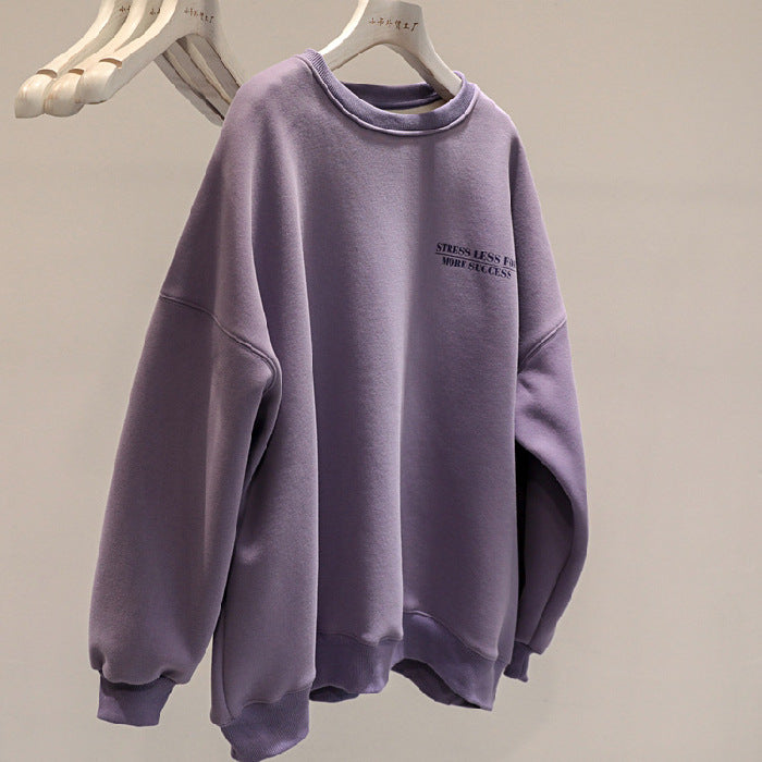Women's Fleece-Lined Thick Lazy Round Neck Loose Sweatshirt