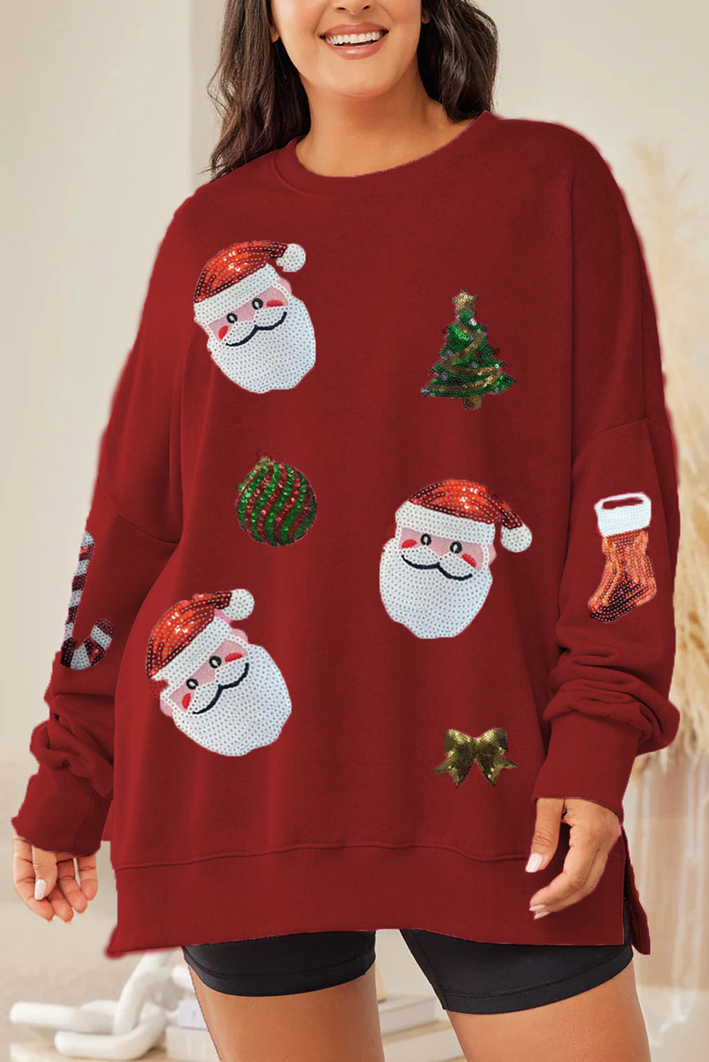 Women's Christmas Sequined Loose Casual Long Sleeve Sweater