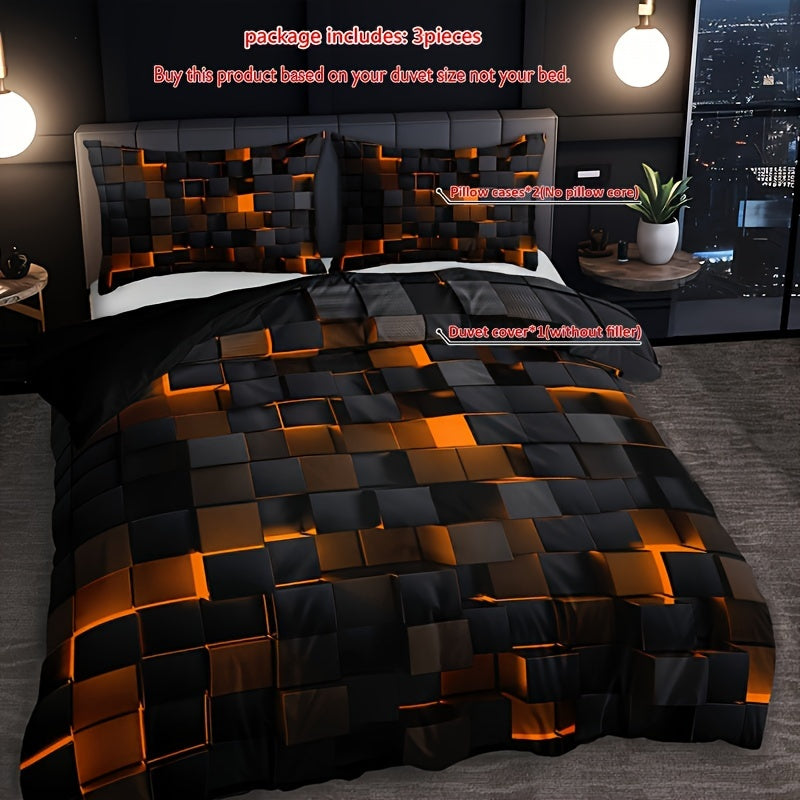 Stylish Tech Themed Plaid Duvet Cover Set High Definition Digital Print &