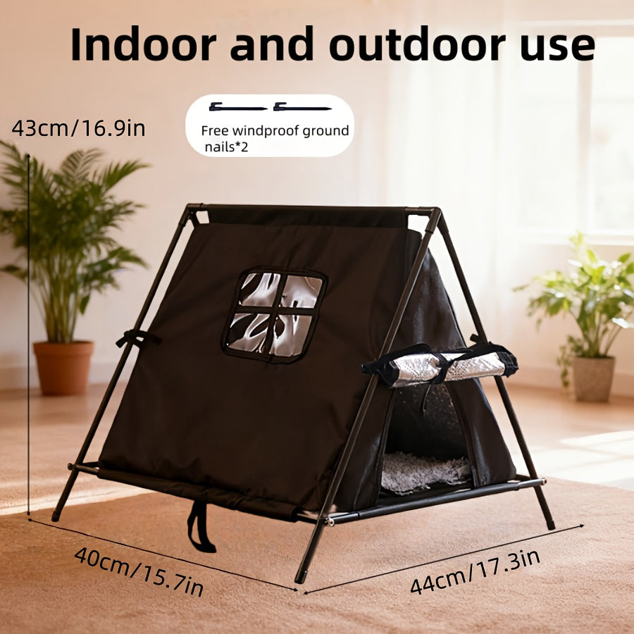 Winter Warm Elevated Triangular Pet Tent With Thick Padding & Window - Sturdy Portable Outdoor/ Dog & Shelter, Stable Canopy Tent For Small/Medium Puppies, Kittens, Chihuahuas, Pomeranians (No Asse...