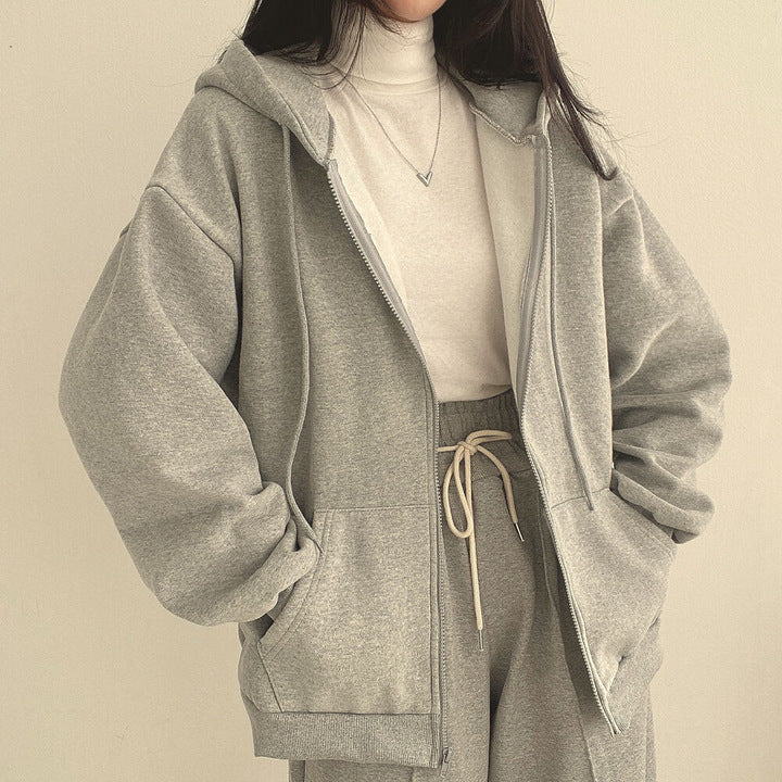 Plush Lined Zip-Up Hooded Sweatshirt Jacket