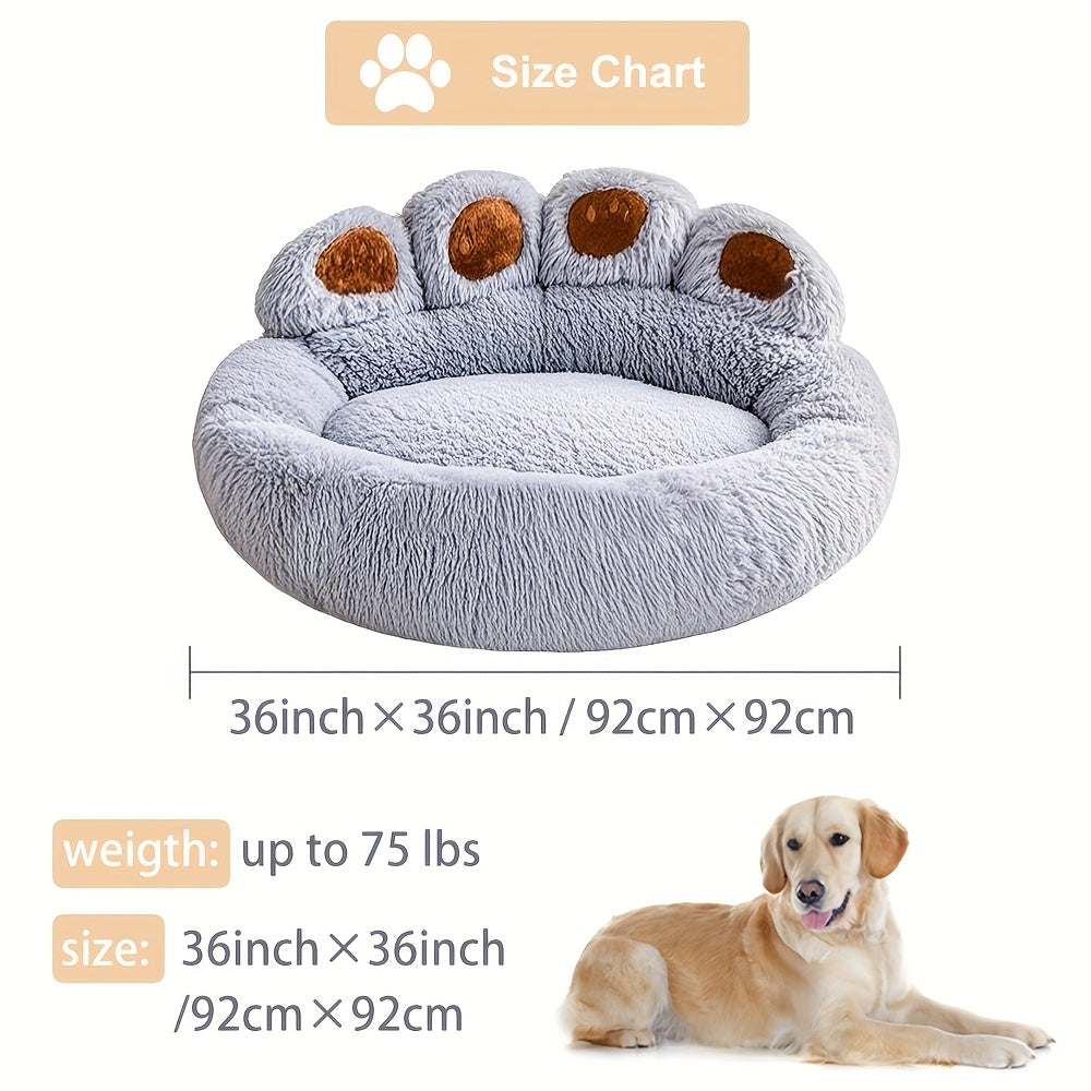 Soft And Comfortable Cozy Bear Paw Pet Bed - Sleeping Solution For Dogs And Cats - Calming Donut Dog Bed, Warming Cozy Soft Dog Round Bed, Plush Dog Cat Cushion Bed.