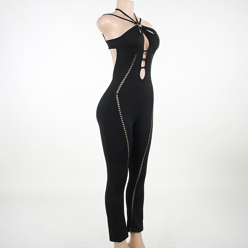 Women's Sleek Halter Hollow-Out Slim Jumpsuit