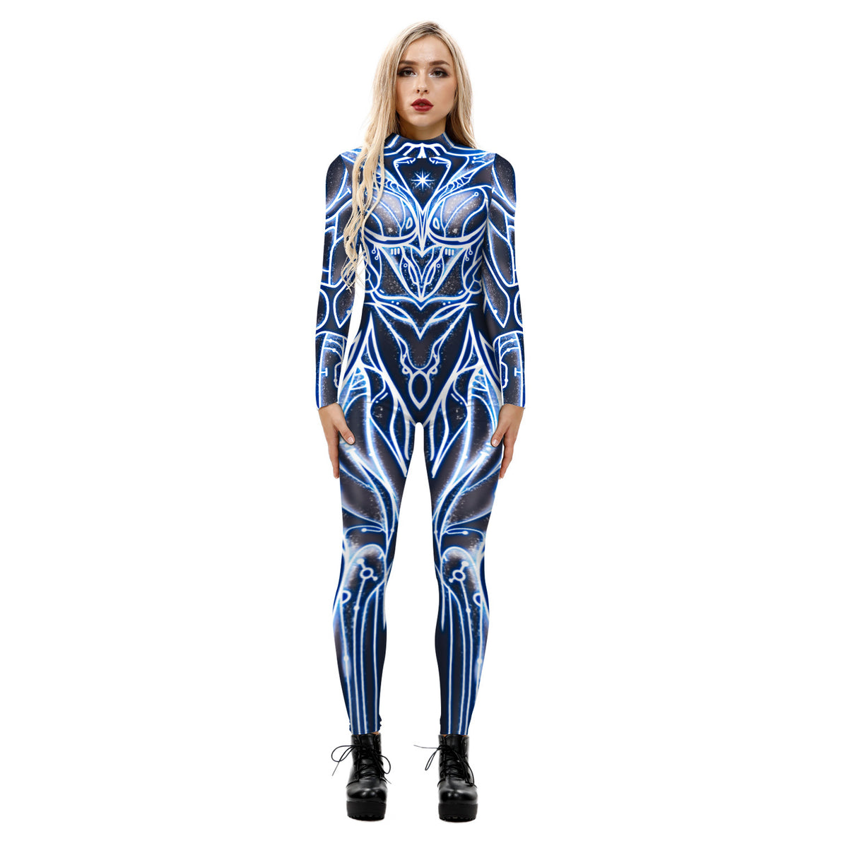 Tight Long-sleeved Skeleton Jumpsuit