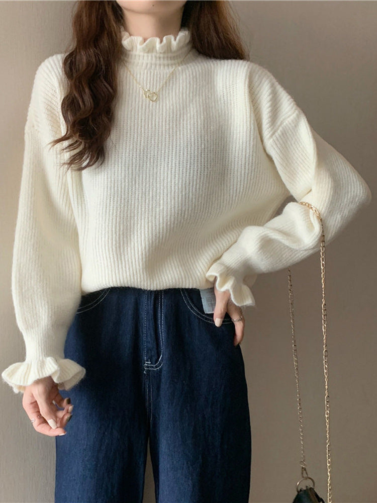 Wooden Ear Half Turtleneck Knitted Bottoming Shirt Top