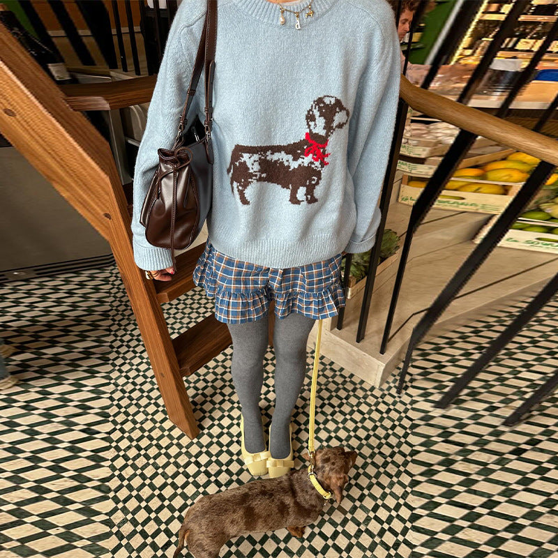 Women's Thermal Head Cover Puppy Pattern Sweater