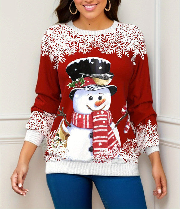 Festive Christmas Printed Raglan Sleeve Sweater