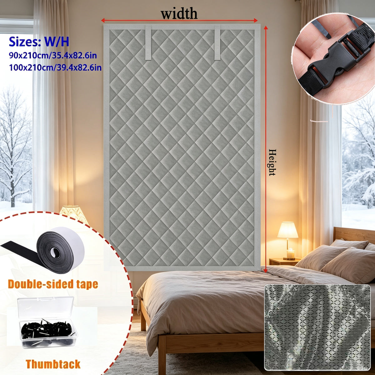 Roll-up Thick Insulated Door Curtain, Block Cold Wind Save Heating Cost, Dual Installation Windproof Thermal Door Drape for Yard Home Garage Balcony