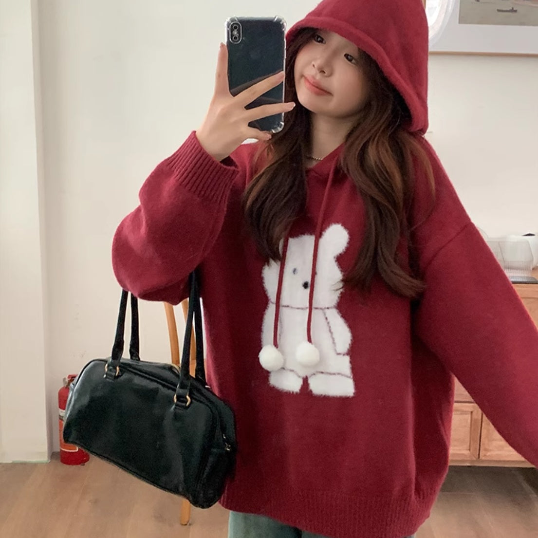 Cozy Bear Loose Knitted Hooded Sweater for Women