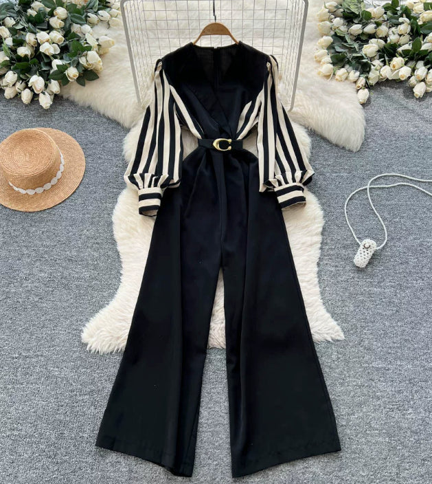 Elegant Floral Patchwork Long-Sleeve Jumpsuit