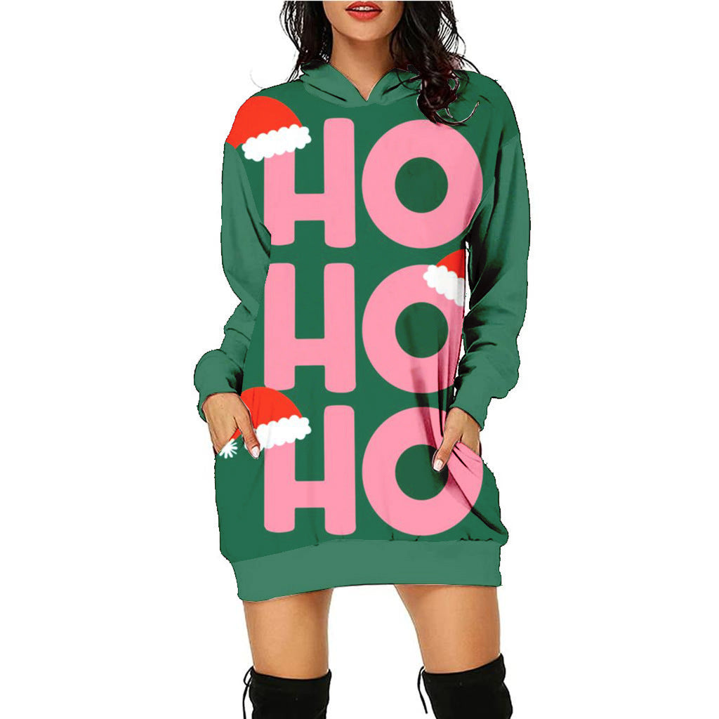 Festive Christmas Print Casual Holiday Sweater Dress