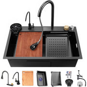 33 x 22 Inch Nano Black Stainless Steel Kitchen Sink with Pull-Down Faucet
