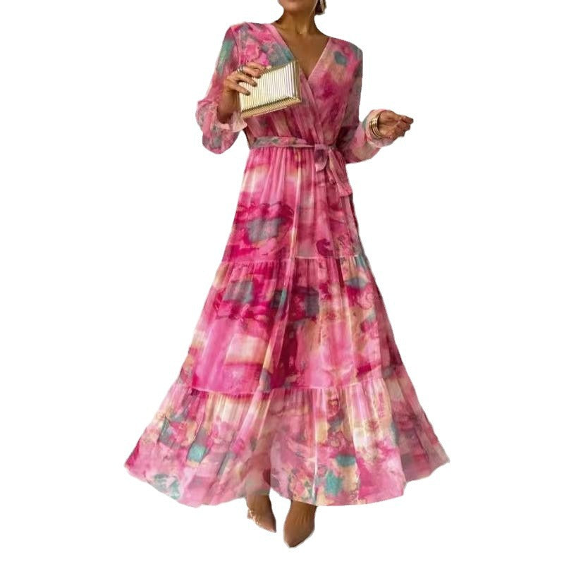An Elegant Lace-embroidered Multi-panelled Full-skirted Chiffon Dress