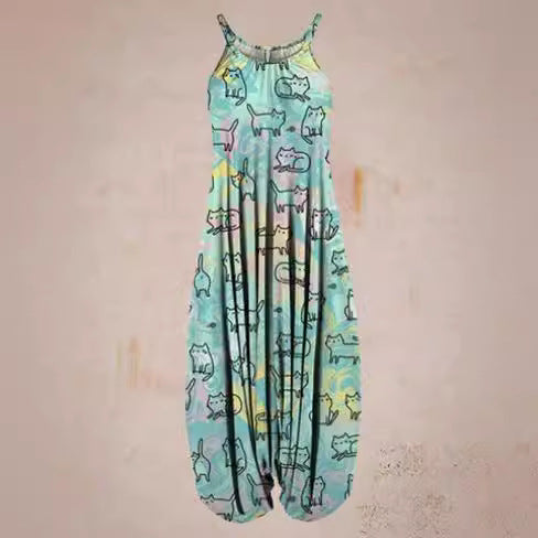 Boho Printed Harem Drop-Crotch Jumpsuit