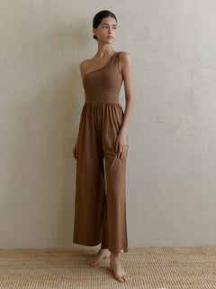 One-Shoulder Stretchy Yoga Jumpsuit for Fitness & Casual Wear