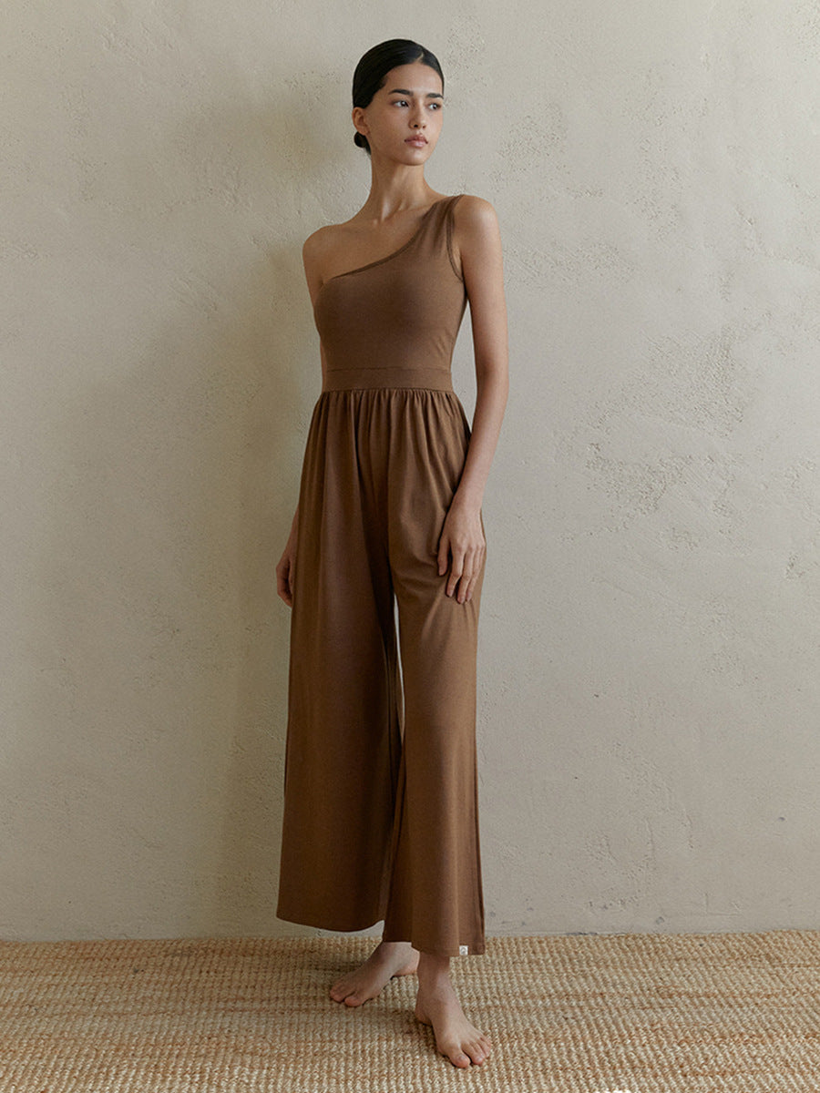 One-Shoulder Stretchy Yoga Jumpsuit for Fitness & Casual Wear