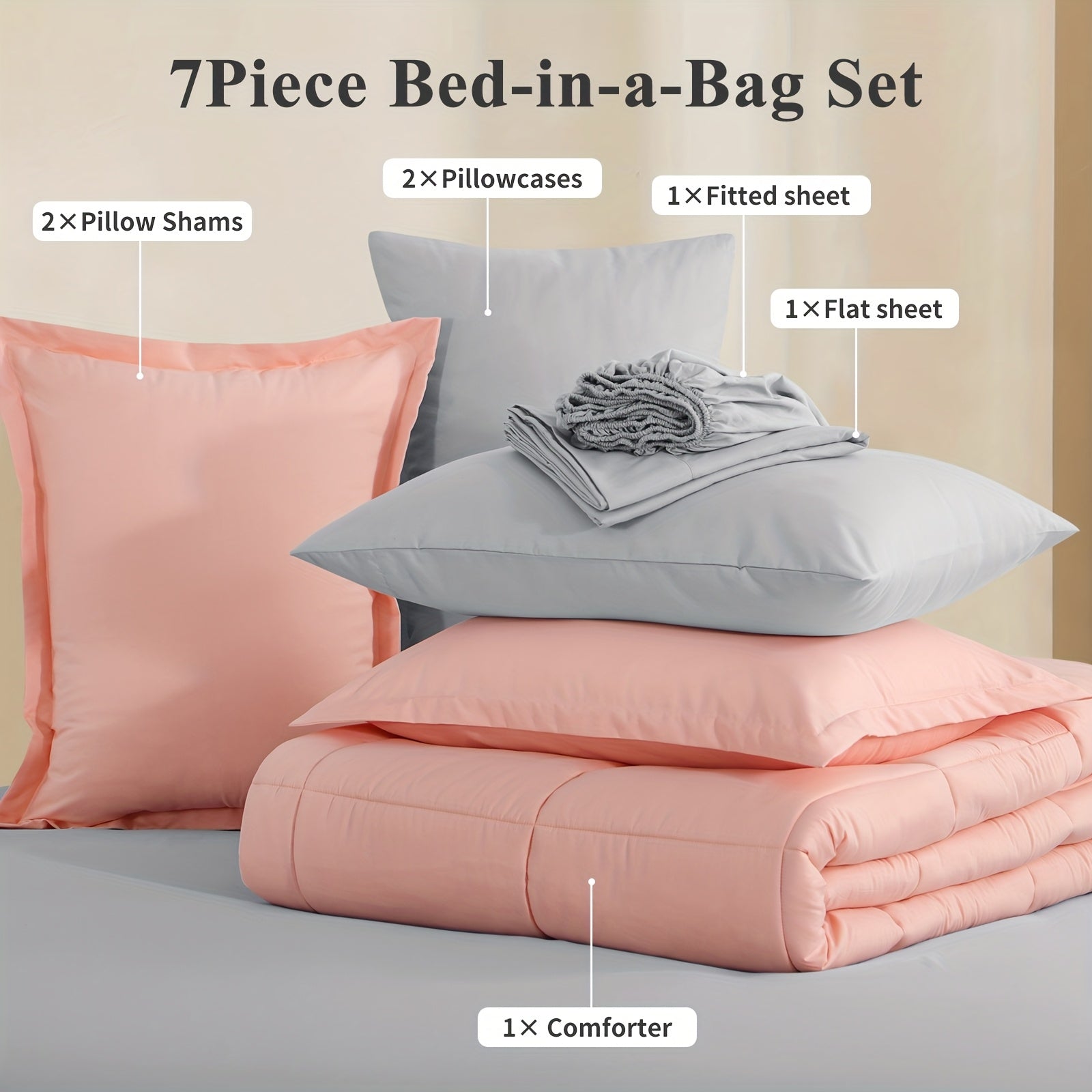 7pcs Ultra-Soft Bed In A Bag, Down Alternative Bedding Sets With All Season Quilted Comforter, Flat Sheet, Fitted Sheet, Pillowcases -Gifts For The Family And Friends