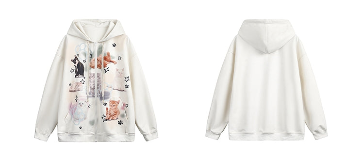 American Retro Cute Cat Hooded Sweater