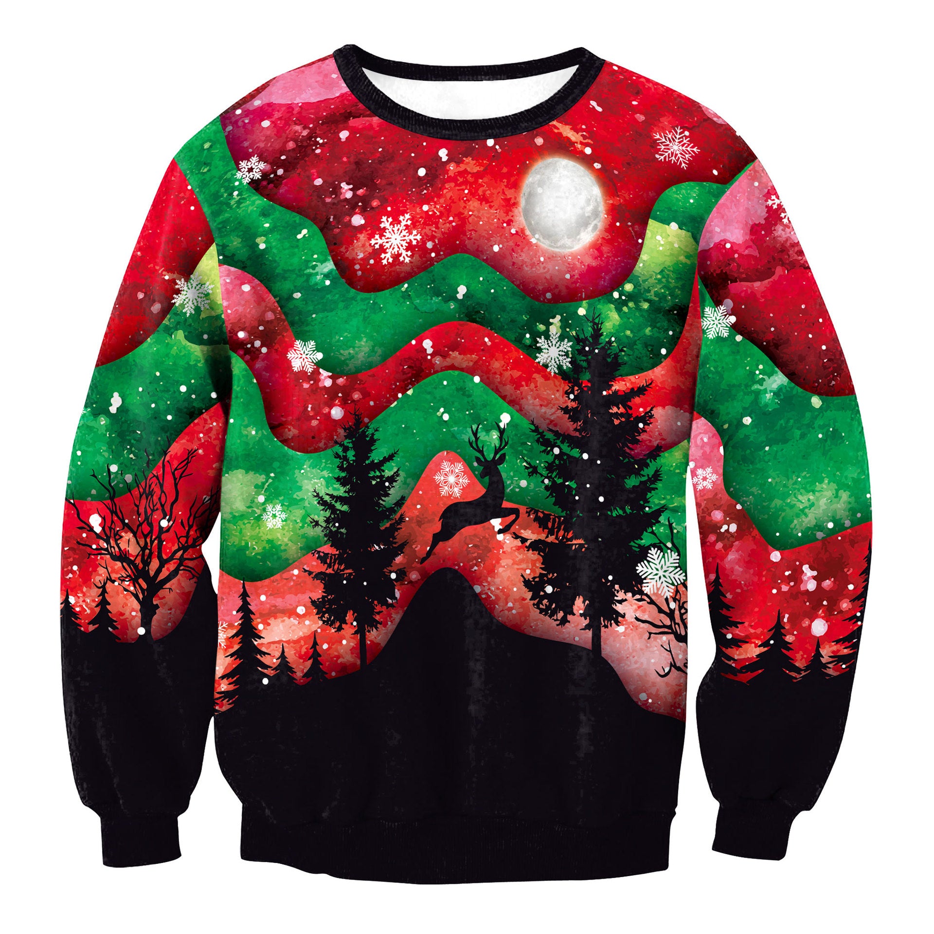 Festive Christmas Elk Print Crewneck Women's Sweater