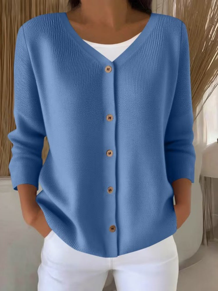 Womens Knitted Sweater V-neck Button-up Cardigan Womens Top