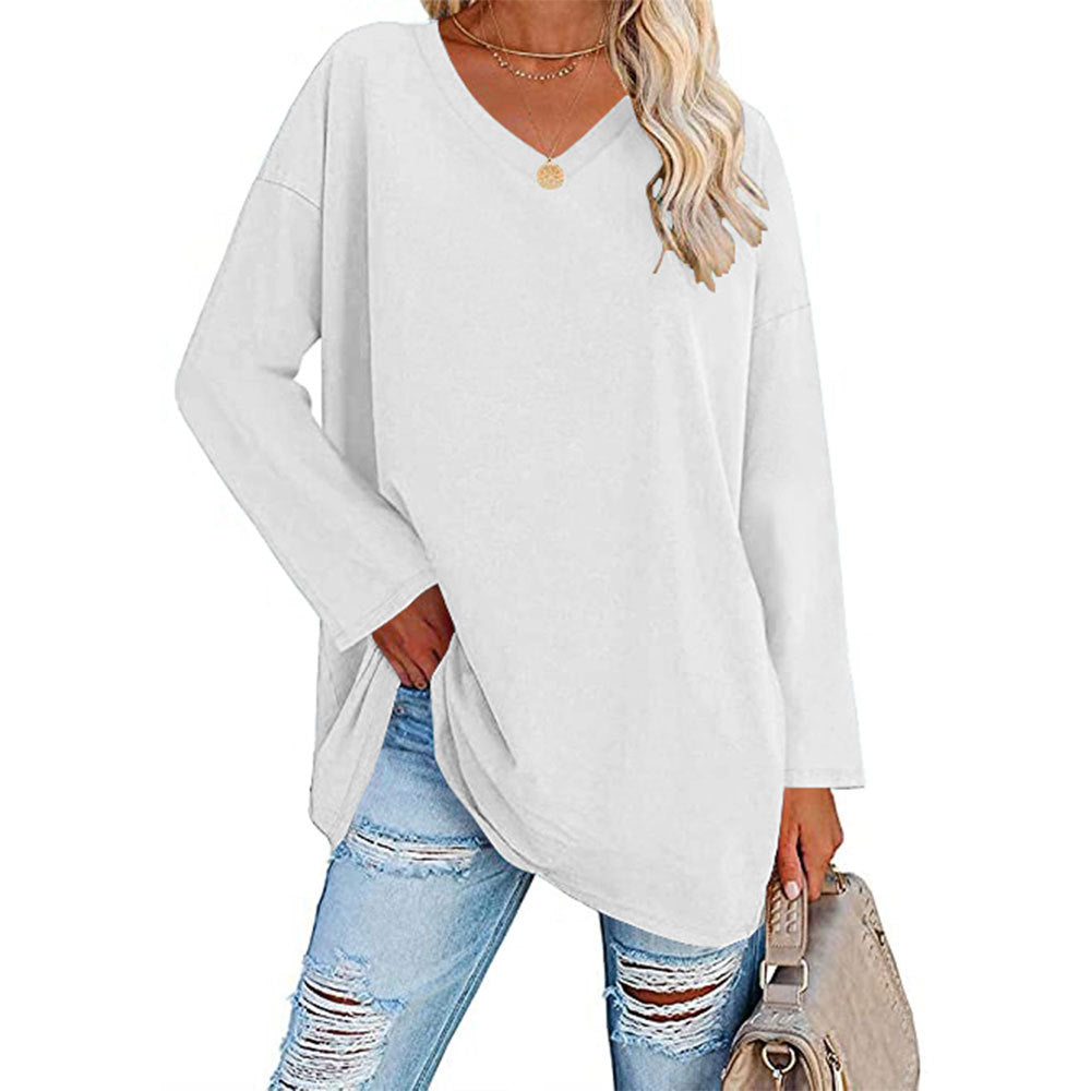 Oversized V-Neck Drop-Shoulder Casual Cotton T-Shirt