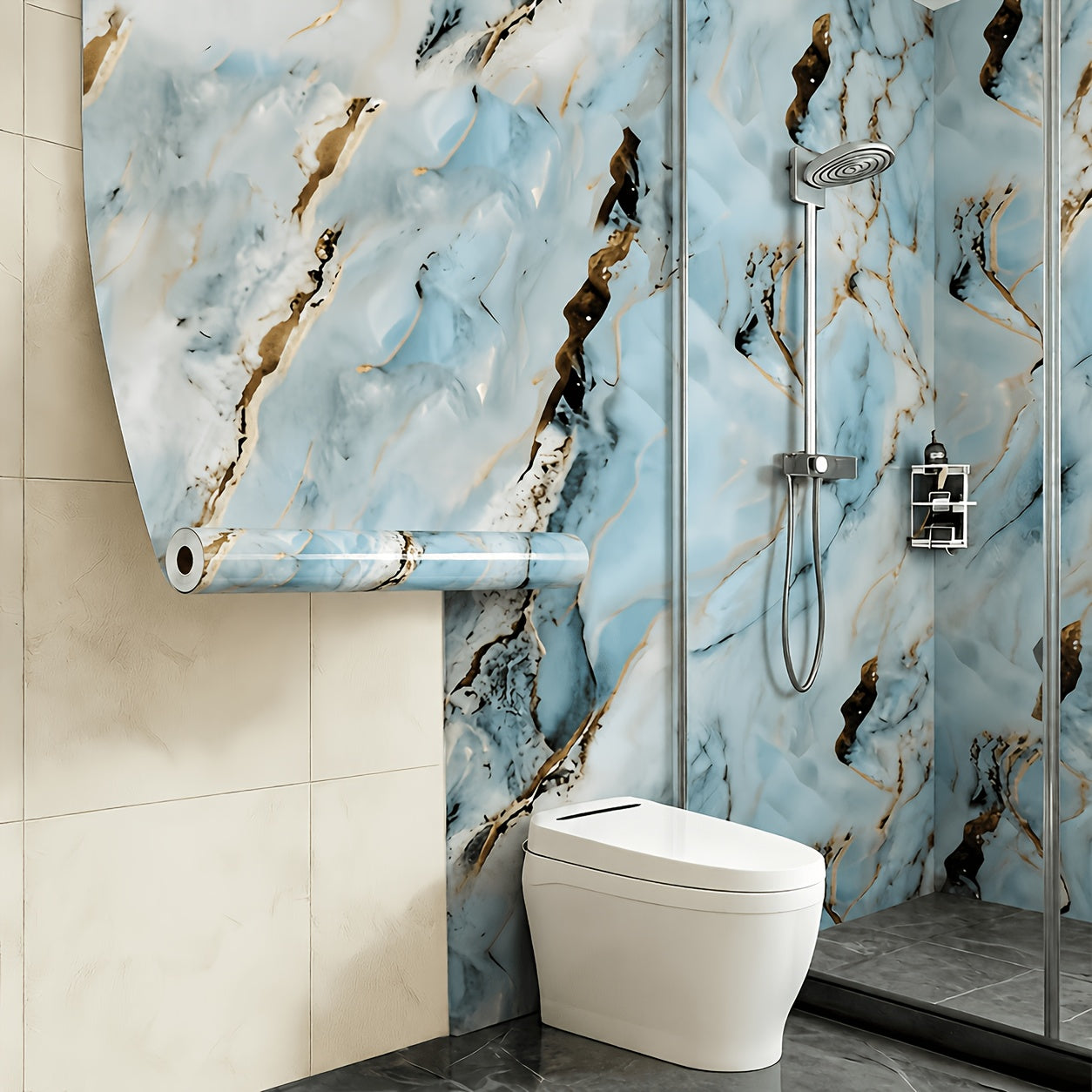 Self-adhesive imitation marble wall stickers for quick room refresh